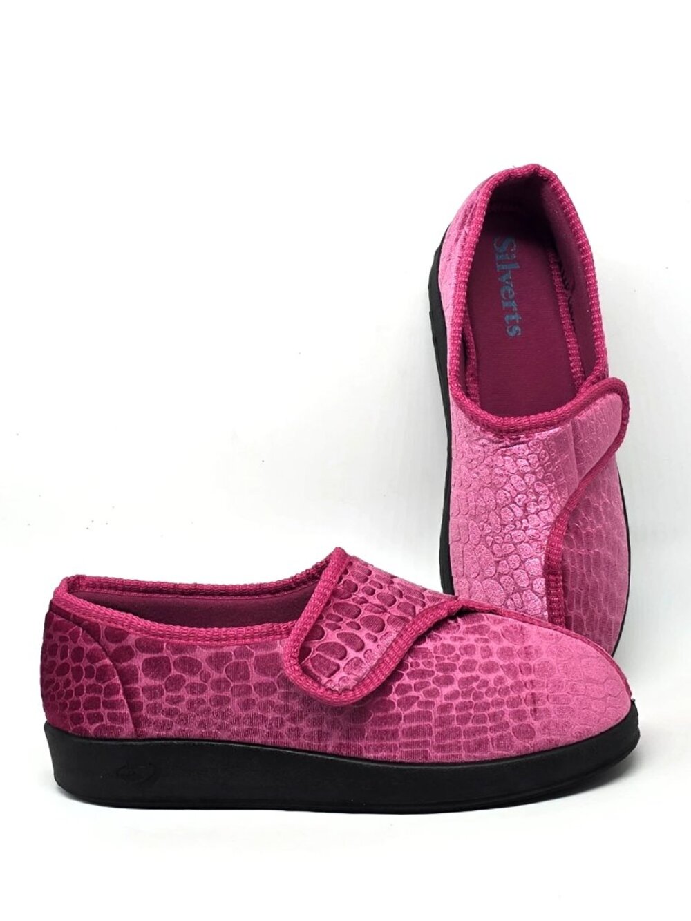 Silverts Pink Metallic Faux Suede Animal Print Slippers Women's Size 10
